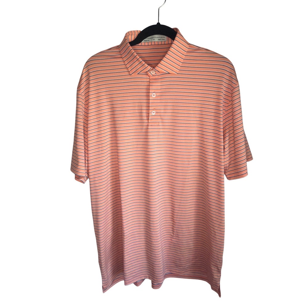 Holderness & Bourne Mens XL Tailored Fit Striped Golf Polo Shirt Coral Orange